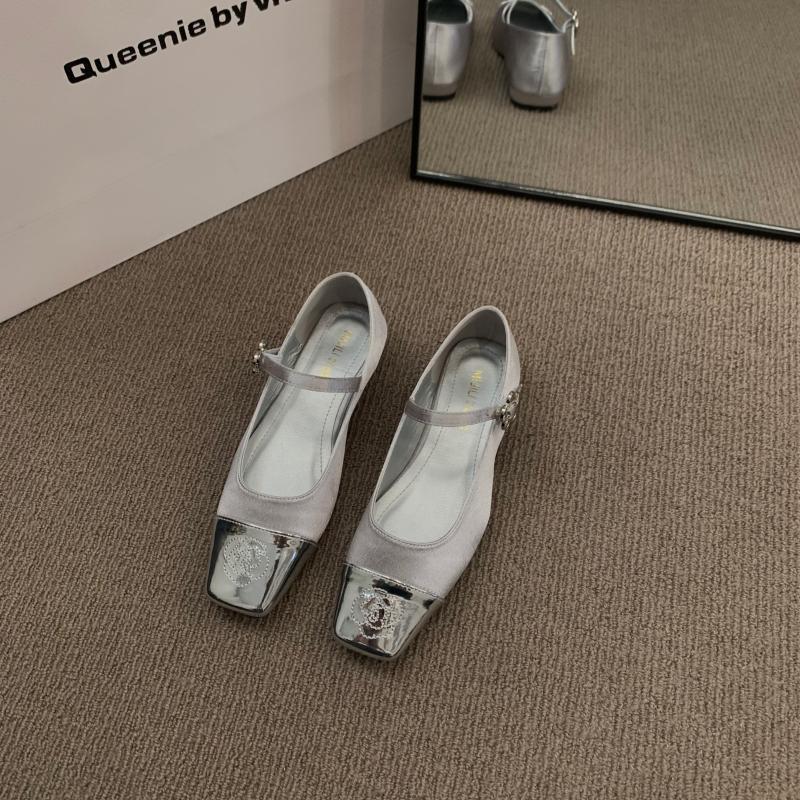 Flat-bottomed Small Silver Mary Jane Women's Shoes 2025 New Spring Square Head Small Fragrant Satin Black Evening Shoes