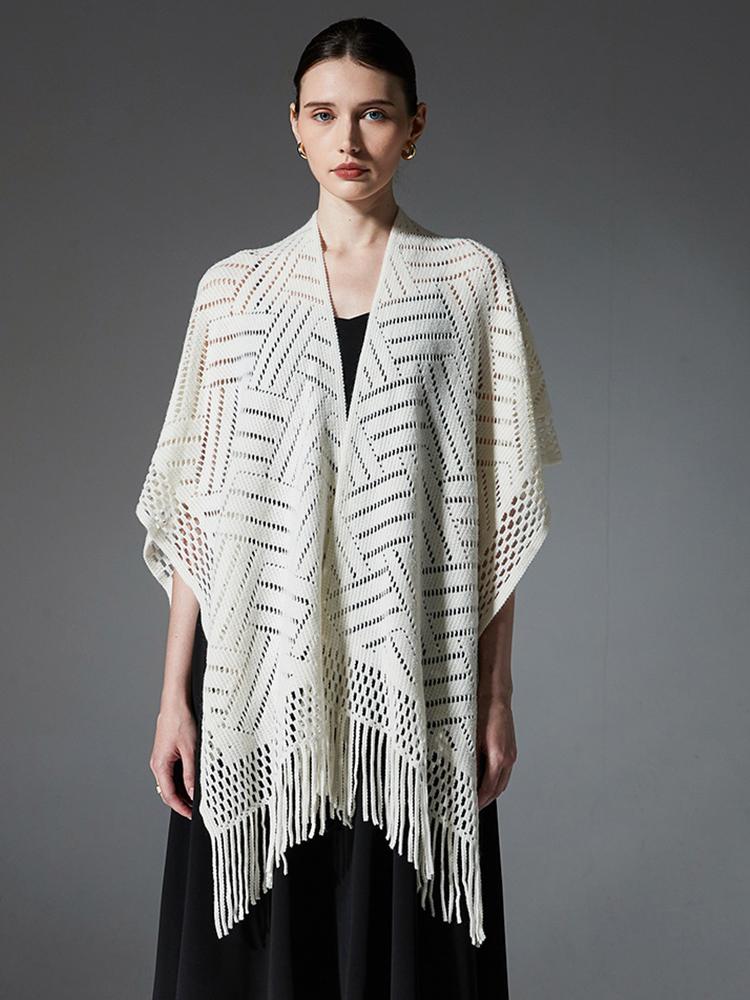 Autumn Winter Hollow Crochet Scarf Women Lady Layers Poncho Elegant Solid Tassel Shawl Scarve Capa Para Mujer Fashion Party New