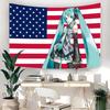 Vikama Miku Patriotic Anime Girl Tapestry Us Flag Backdrop Flat Print Wall Hanging Aesthetic Teal Pigtails Girl Art For Dorm Dec