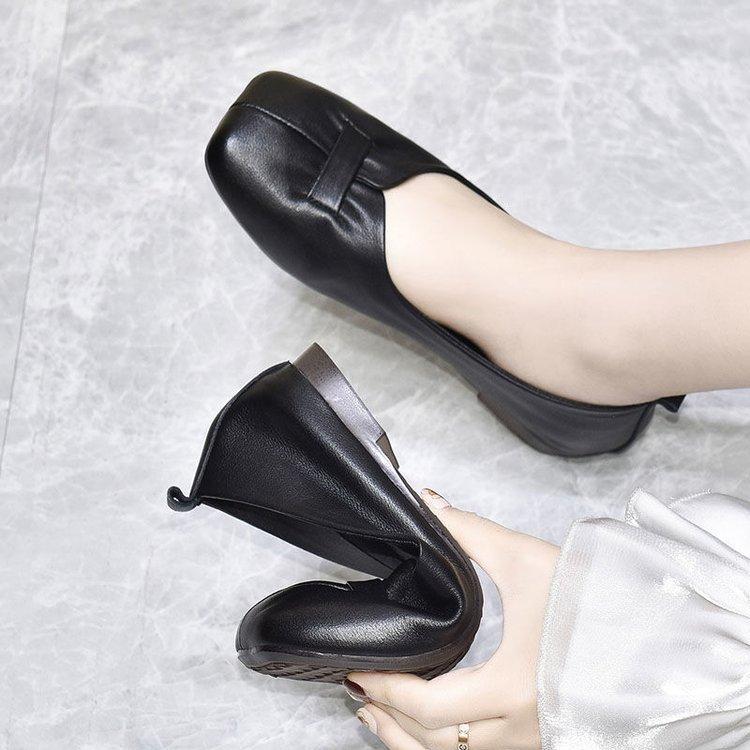 

Женские туфли из натуральной кожи на плоской подошве, из мягкой кожи, осенние, на один ремешок, с мягкой подошвой, маленькие кожаные туфли, одинарные туфли, женская обувь 40 чёрный