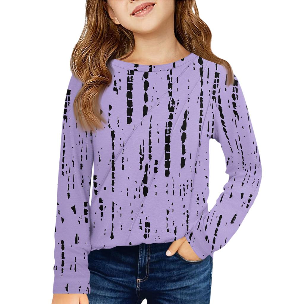 Dívčí tričko s dlouhým rukávem - Plisovaný kulatý výstřih, ležérní top