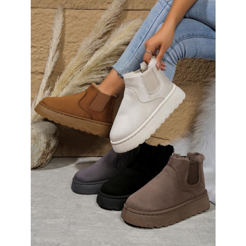 Fleece-Lined Round-Toe Slip-On Cotton Boots New Fall/Winter Oversized Thick-Sole Snow Boots for Women