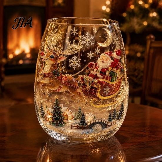 Unique Holiday Gift for Friends Christmas 3D Glass Tumbler, Santa Snowman Tree Sculpted Cup, Drinking Glasses Decorative Drinkware, Festive