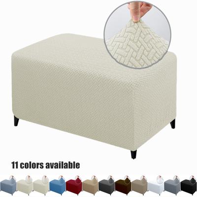Jacauard Ottoman Cover Stretch Spandex Footstool Cover All-inclusive Rectangle Footrest Covers Foot Stool Slipcovers Living Room