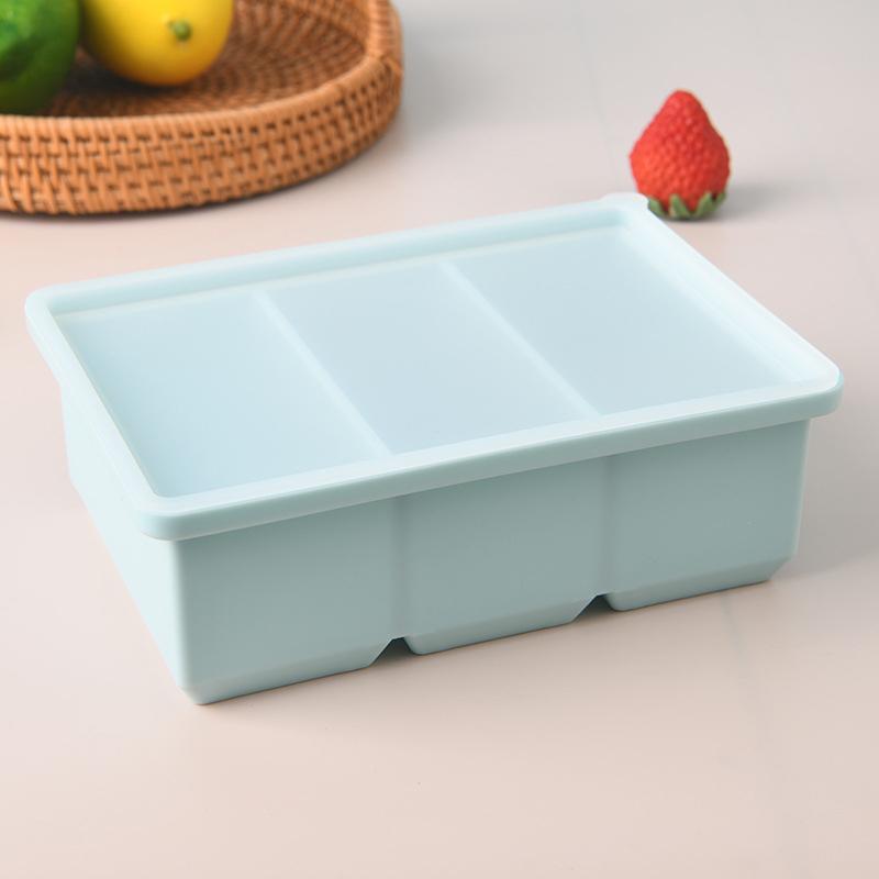 Kjempeoppbevaring for mat måltid saus med lokk silikon frysebrett ekstra stor suppe is 3 kuber brett mat fryseformer