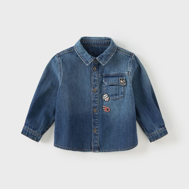 David Bella Boys  Spring Shirt 2026 New Style Baby Children s Clothing Denim Top Children s Stylish Pure Cotton Shirt Denim Blue [Ready in Stock] 90