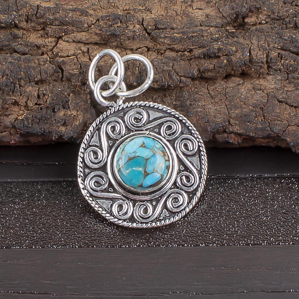 

Подвеска из натурального камня Голубая медная бирюза ручной работы, Подвеска из стерлингового серебра 925 пробы, Изящные серебряные украшения, Для подарка на помолвку синий
