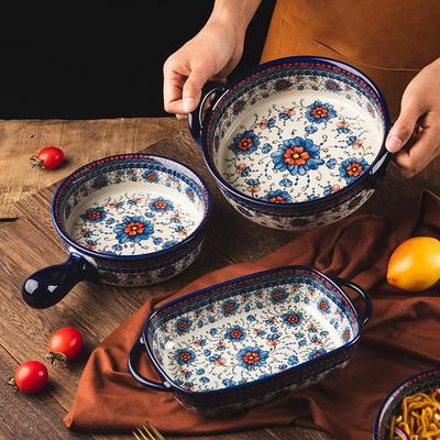 Polish Ceramic Household Handle Bowl – Creative Soup, Noodle, Salad Bowl & Microwave Baking Pan