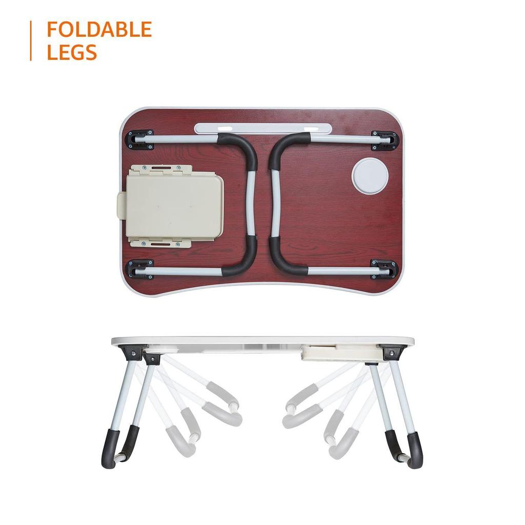 Engineered Wood Foldable Laptop Table with Cup Holder, Tablet Groove and Mini Drawer