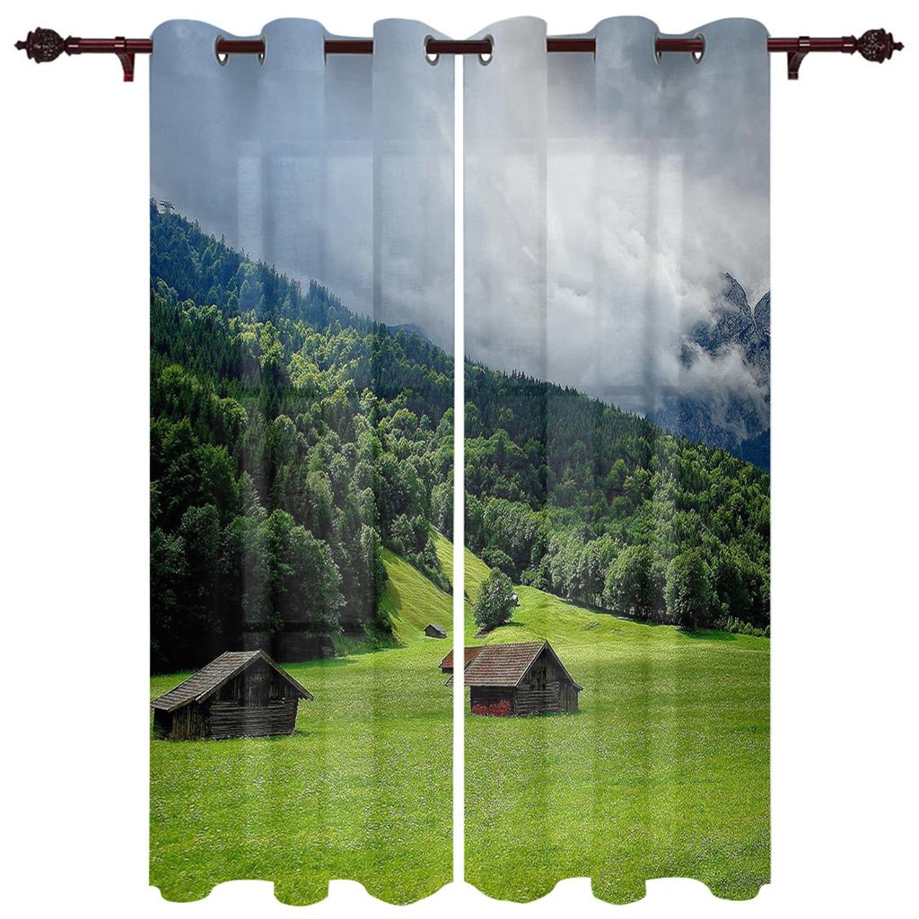 Country Graffiti Chicken Hill House Country Style Window Curtains Scenic Curtains for Living Room Decorative Items Living Room