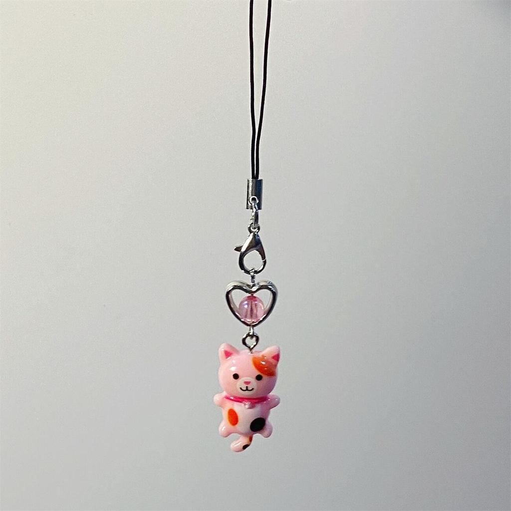 s 1 Piece Cute Cat Love Heart Mobile Phone Charms Fashion Beads Girls Keychains Lanyard for Keys Bag Decorations Strap