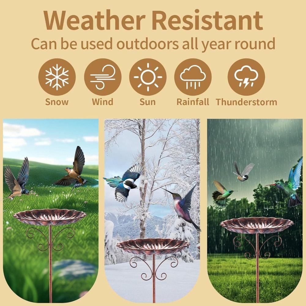 Retro Freestanding Birdbath 5-Pronged Base Standing Bird Bath Multi-functional Food Dispenser Yard