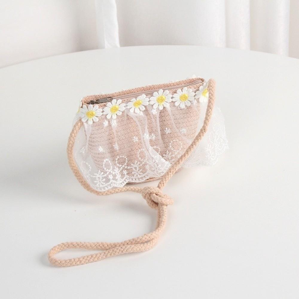 Wide Brim Straw Bag Cap Set Lace Sun Hat Sweet Fisherman Hat for 2-8 Years Kids