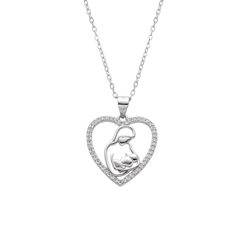 Mother's Day Accessories 925 Sterling Silver Diamond-encrusted Love Necklace Women's Niche Premium Mother and Child Pendant Clavicle Chain