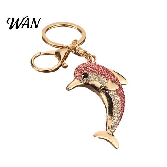 Rust-proof Keychain Pendant, Sparkling Rhinestones Dolphin Shape Keychain, Electroplated Surface Versatile Color Key Holder with Ring And Lobster