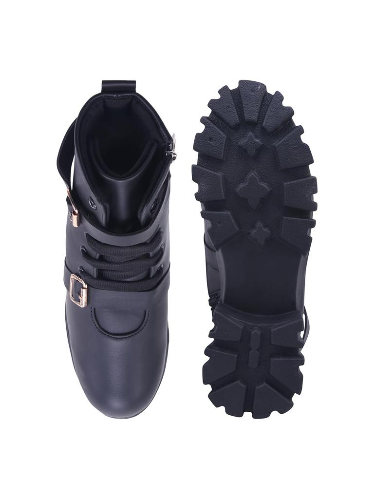 Shoetopia Damen Chunky Heel Kurze Stiefeletten mit rutschfester Sohle, Bequeme Trendige Knöchelboots | Weiche Gepolsterte Sohle | Lässig, Party & Winter