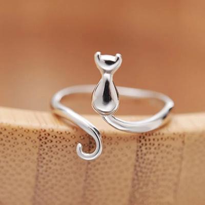 Fashion Simplicity Adjustable Silver Color Cute Cat Rings For Women  Daily Wear and Parties Female Jewelry Gift For Cat Lovers