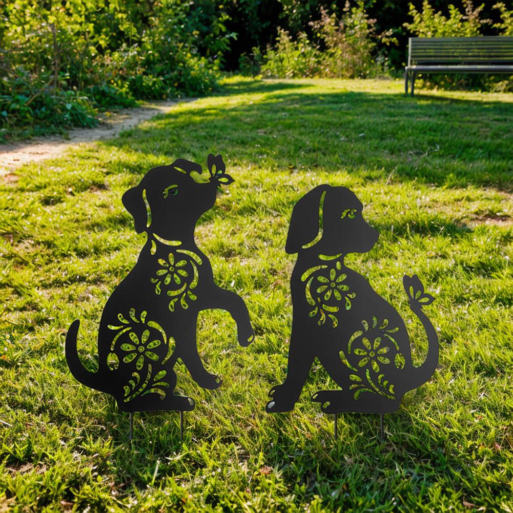 2Pcs Animal Silhouette Stakes Metal Black Animal Stakes Decorative Animal Stakes Insert Animal Stakes for Yard Garden Lawn