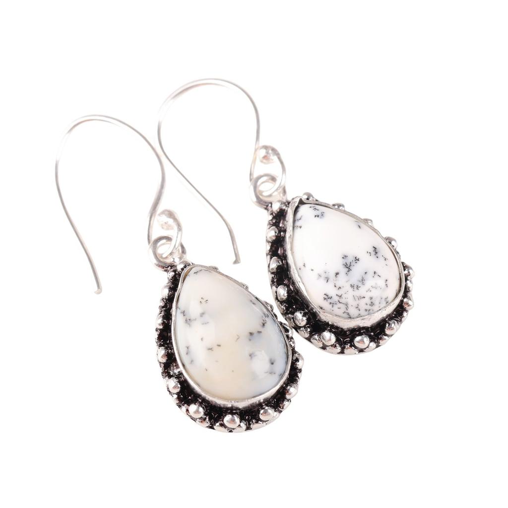 Natural Dendritic Opal Gemstone 925 Sterling Silver Jewelry Dangle Earrings1.41" EE-97-24