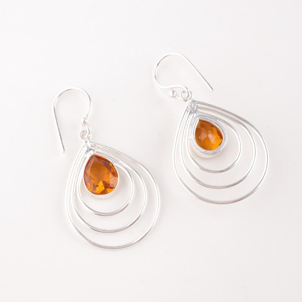 Natural Citrine Gemstone 925 Sterling Silver Handmade Drop/Dangle Earrings 1.80" EE-31-1