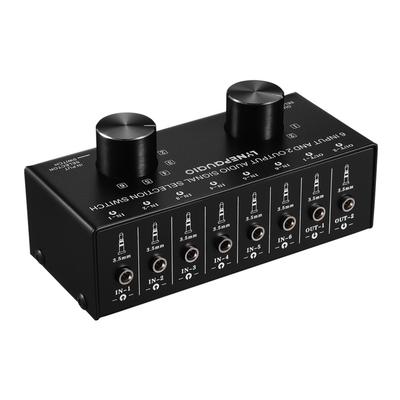 6-In-2-Out-Audio-Umschalter, Zwei-Wege-Audio-Signal-Auswahlbox, Splitter-Verteiler mit 3,5-mm-Audio