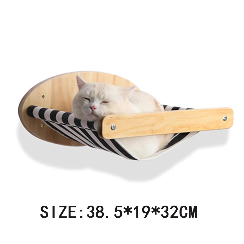 1 Stück Wandmontiertes Katzenkletterregal Mond-Katzennest Vier Stufen Klettern Massive Holzstufen Hängematte