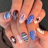 24pcs Red Star Print Fake Nails Sweet Cool Short Almond Press On Nail for Women Wearable Detachable Spice Girl False Nails