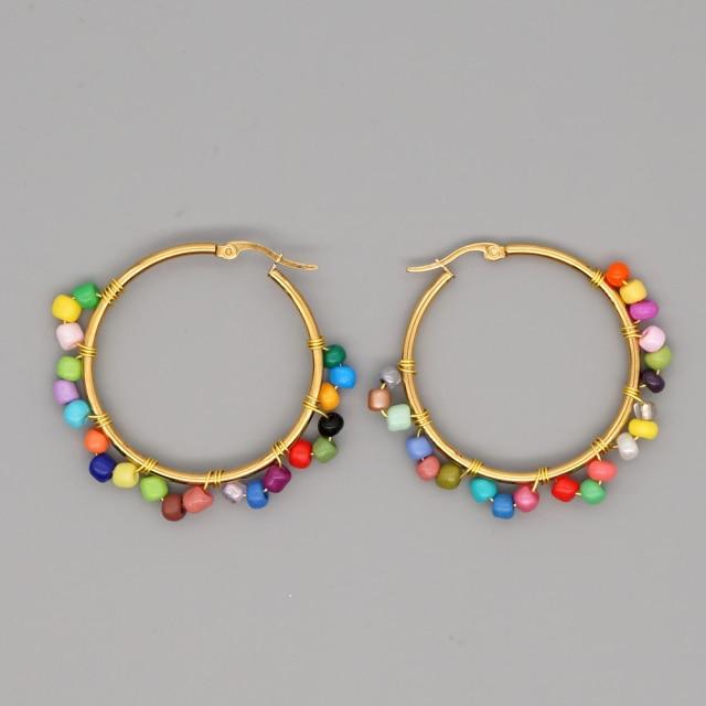 Crystal Earring For Women Boho Jewelry Trendy Natural Stone Pearl Jewellery Bohemian Ear Ring Gold Circle Hoop Earrings