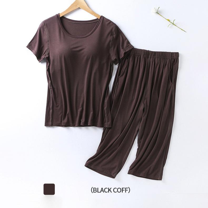 Women's Pajamas Two Piece Short Sleeve Wide Leg Pants Large Size Homewear Set