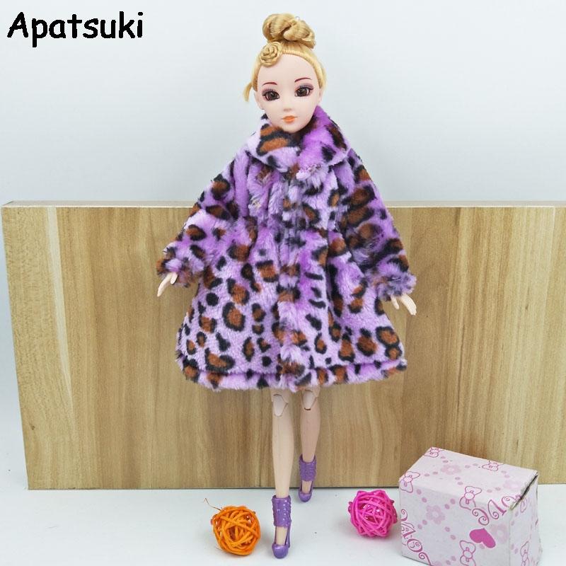 Kids Toy Doll Accessories Winter Warm Wear Pink Fur Coat Mini Clothes Dress For Barbie Dolls Fur Doll Clothing With Waist Belt