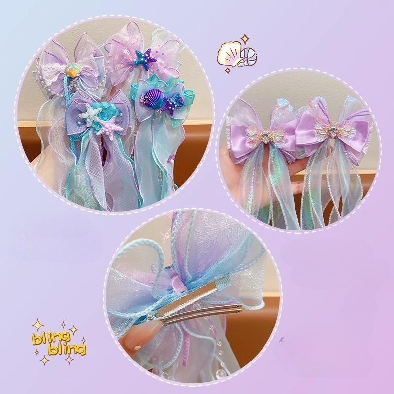Mermaid Princess Children's Bow Hairpin Super Fairy Floating Yarn Clip Little Girl Birthday Performance Hair Accessories Girl Veil