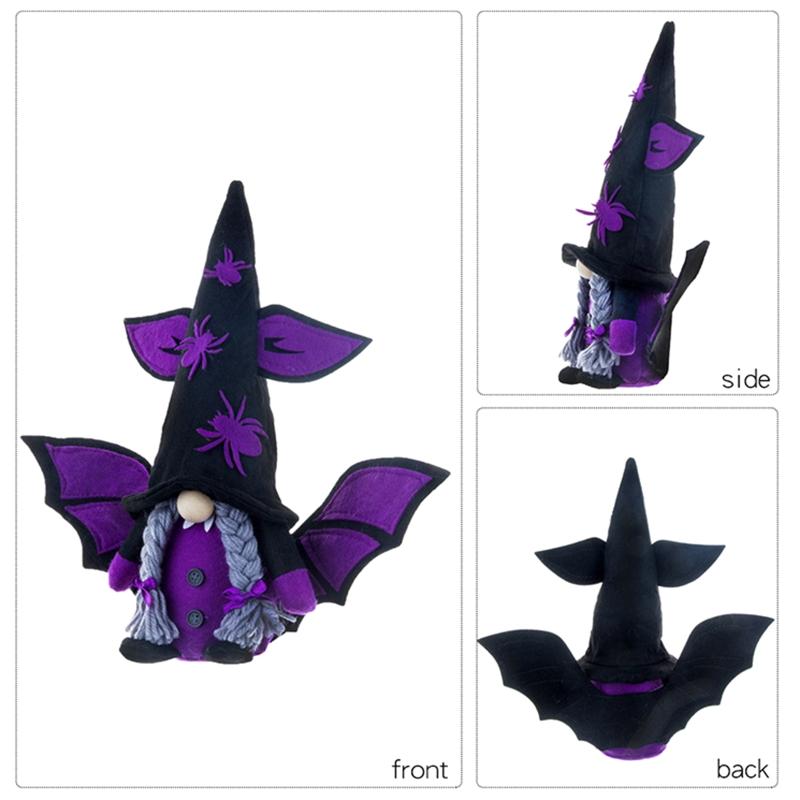 Halloween Gnome with Bat Wing Spiders Hat Plush Ornaments Halloween Table