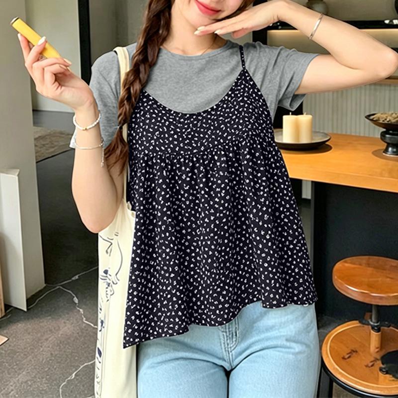 ZANZEA Women Casual Round Neck Loose Short Sleeve Patchwork T-Shirt M