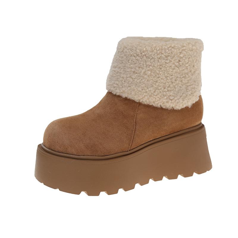 Frosted Lapel Two Wear Fluffy Snow Cotton Boots 2025 Winter New Thick-soled Muffin Small High-heeled Short Boots Women