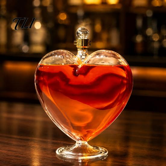 Glass Carafe for Fruit Wine Heart Shaped Bottle with Airtight Stopper, Elegant Crystal Texture Liquor Serving Container Decanter,