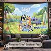Wall Hanging Tapestry Custom NameBluey Pattern Personalized Printed Fabric Wall Decor