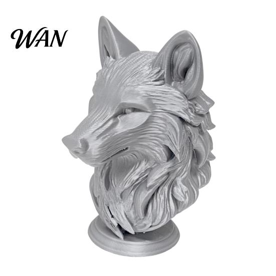 Animal Head Sculpture 3D Printed Wolf Figurine, Realistic Statue with Round Desktop Ornament Base, Wild for Home Office Bookshelf Decor PLA Figurine