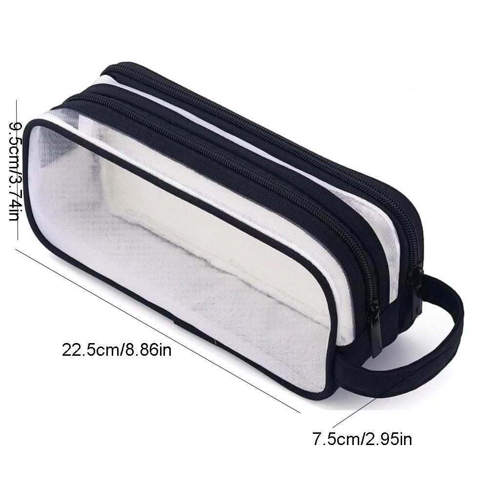 Large Grid Mesh Pencil Case Two Compartment Marker Pouch Stationery Organizer Multi-Color Zipper Closure Pencil Bag