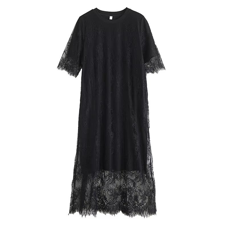 

XITAO Mesh Patchwork O-neck Dress HQQ2477 One Size чёрный