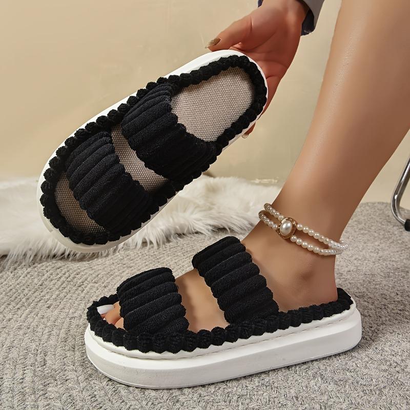 

Extra Wide Women S Fashion Fleece Slides - Comfortable Non-Slip Sole Open-Toe Design - Stylish Indoor Shoes 46-47 чёрный