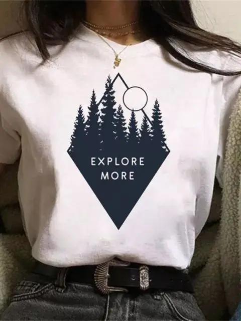 Maycaur Newest Funny Moon Print T Shirt Women White and Black Shirts Fashion Round Neck Short Sleeve T-Shirt Summer Tees Casual Top