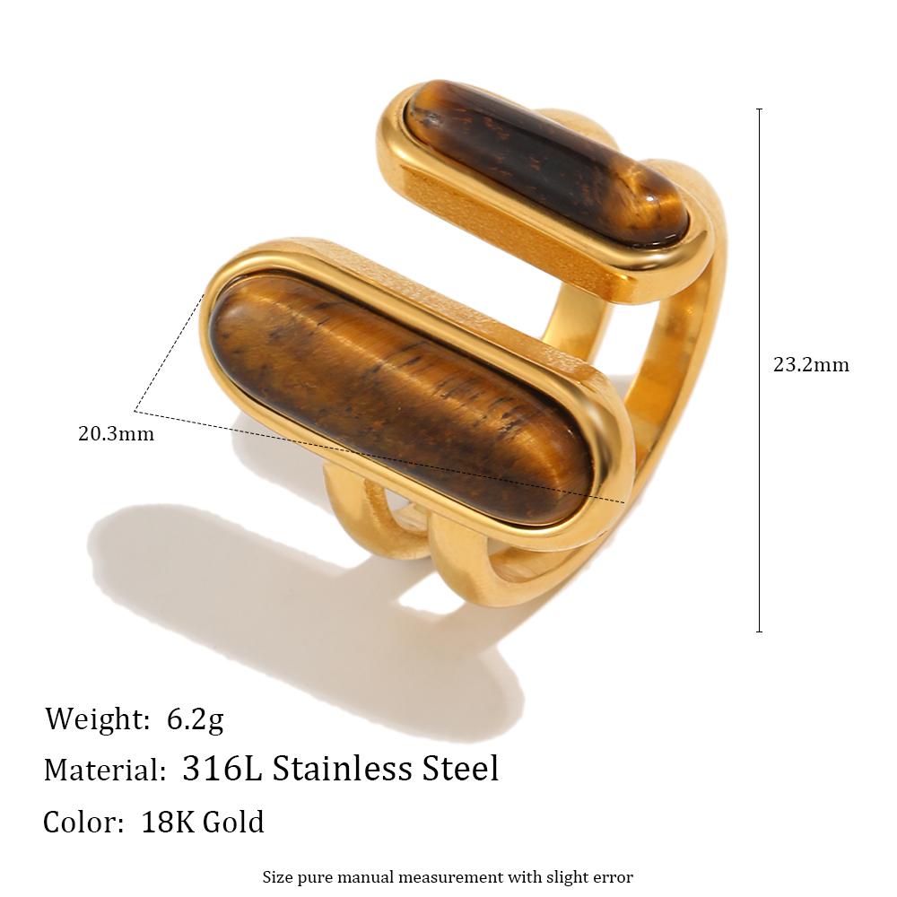 

MamacitaSlay 316L Stainless Steel Tiger Eye Asymmetric Ring 18K Gold Plated Waterproof Vintage Jewelry For Women Everyday Wear resizable золотой