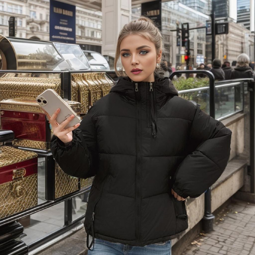 Giacca Imbottita da Donna 2024 Inverno Nuova con Cappuccio Spessa Calda Giacca in Cotone Femminile Monocolore Cerniera Parka Cappotti Abbigliamento da Donna