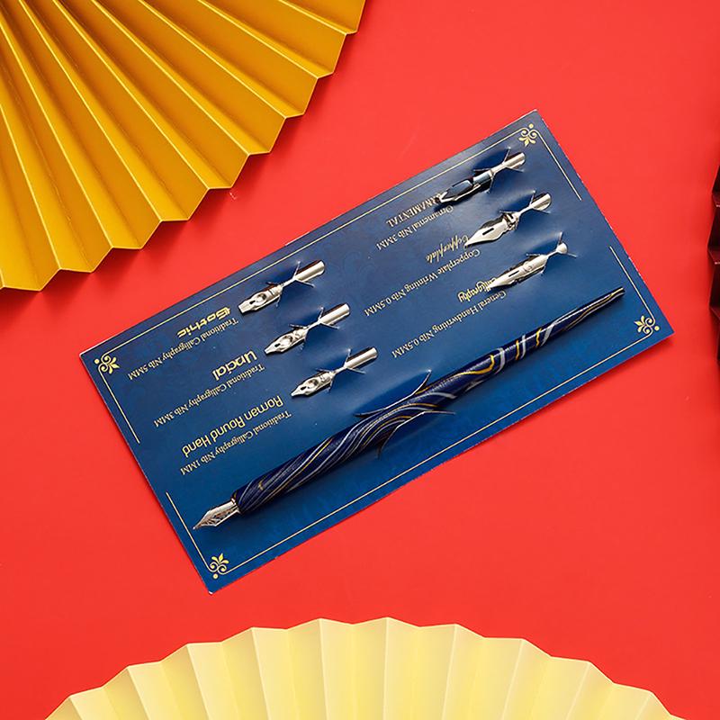 Fountain Pens Vintage Wood Calligraphy Dip Holder 6 Nibs Lettering Sketching Kit