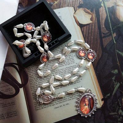Rosario de plástico blanco Siete Dolores Collar con colgante de la Virgen para Hombres Mujeres Joyería religiosa Collar de rosario