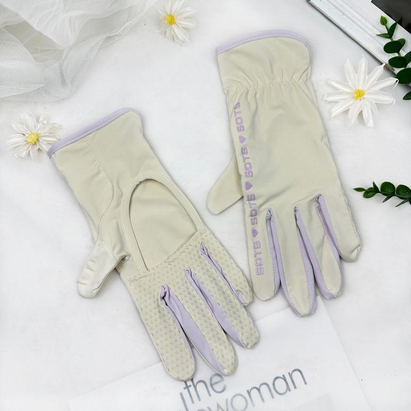 Ice Silk Sun Protection Gloves Women Summer Thin Breathable Palm Hollow Riding UV Protection Non-Slip Touch Screen
