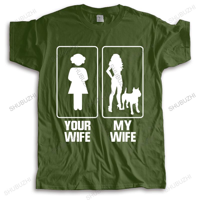 Mens Brand Tshirt Male Cotton Funny T-shirt Gift Tops Your Wife My Pitbull Pit Bul Unisex Tee-shirt Casual Loose Cool Style Tees
