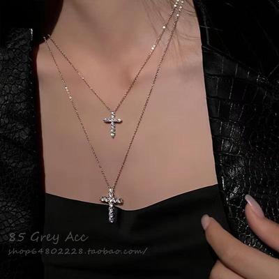 Silver Cross Pendant Necklace with Full Rhinestones - Hip-hop Style by Ma Siwei