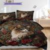 Tabby Cat Pattern Bedding Quilt Set Quilt Cover Pillowcase Home Decoration Birthday Gift (1 * duvet cover + 2 * pillowcase, without core)