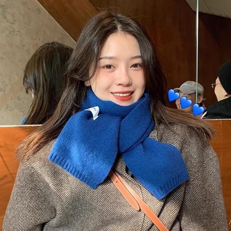 Girl's Whitening Neck Wrap Korean Style Versatile Solid Color Knitted Wool Scarf Labeled Warm Thick
